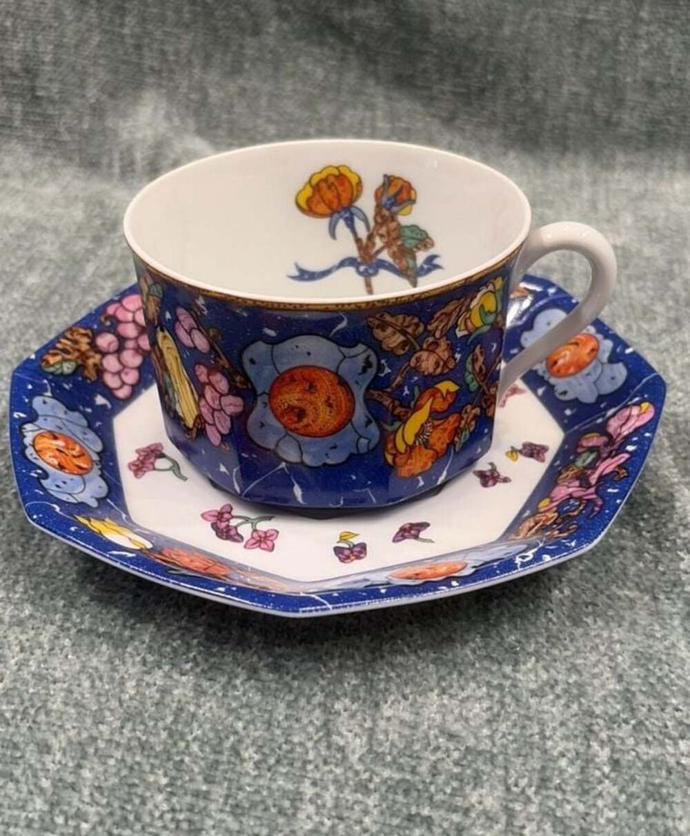 Hermès Marqueterie de Pierres d'Orient et d'Occident Porcelain Teacup and Saucer